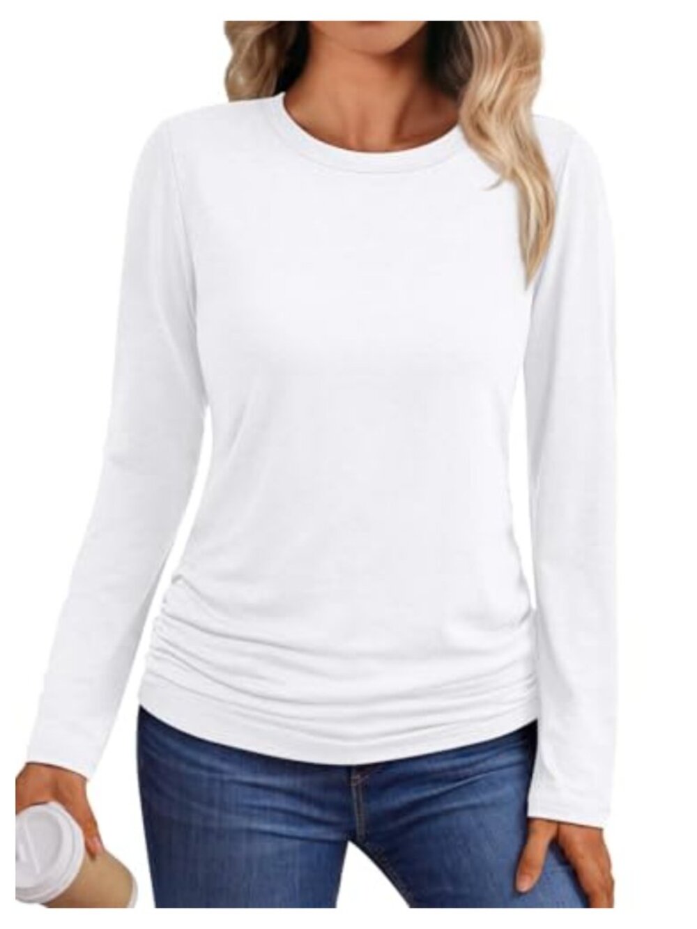 Lime Flare Women's Loose Fit Long Sleeve Tunic T-Shirt Crew Neck Ruched Side